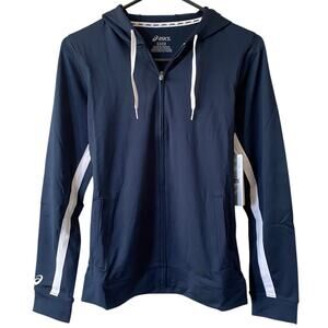 NEW ASICS Junior's Lani Track Jacket Size Large Navy Blue Sports Full Zip Hood